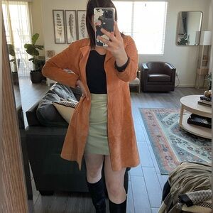 70’s Style Western Leather Jacket-Vintage Coat in Rust,Size 10•••Long Line